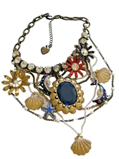 VINTAGE BETSEY JOHNSON MERMAID'S TAIL DOLPHIN/CRYSTAL/PEARL STATEMENT NECKLACE