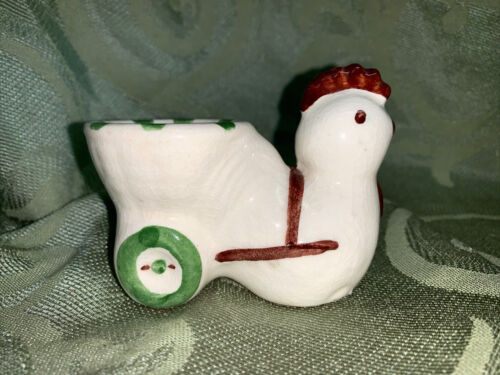 Maceta de cerámica en miniatura con carro tirador de pollo verde-marrón-crema - Imagen 3 de 6