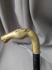 antique BRASS cane HORSE-HEAD handle CANE walking stick EQUESTRIAN vintage