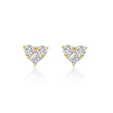 Three Stone Heart Shaped Lab-grown Diamond Earrings Studs in Pt950/18K Gold