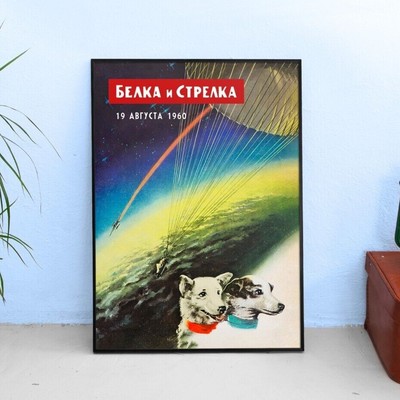 Belka and Strelka, USSR, 1960 (First Soviet space dogs)   Soviet space poster