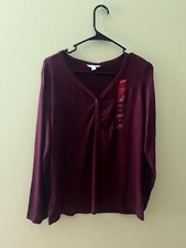 New CHARTER CLUB Women's Henley Neck Pajama Shirt Red Wine Size M
