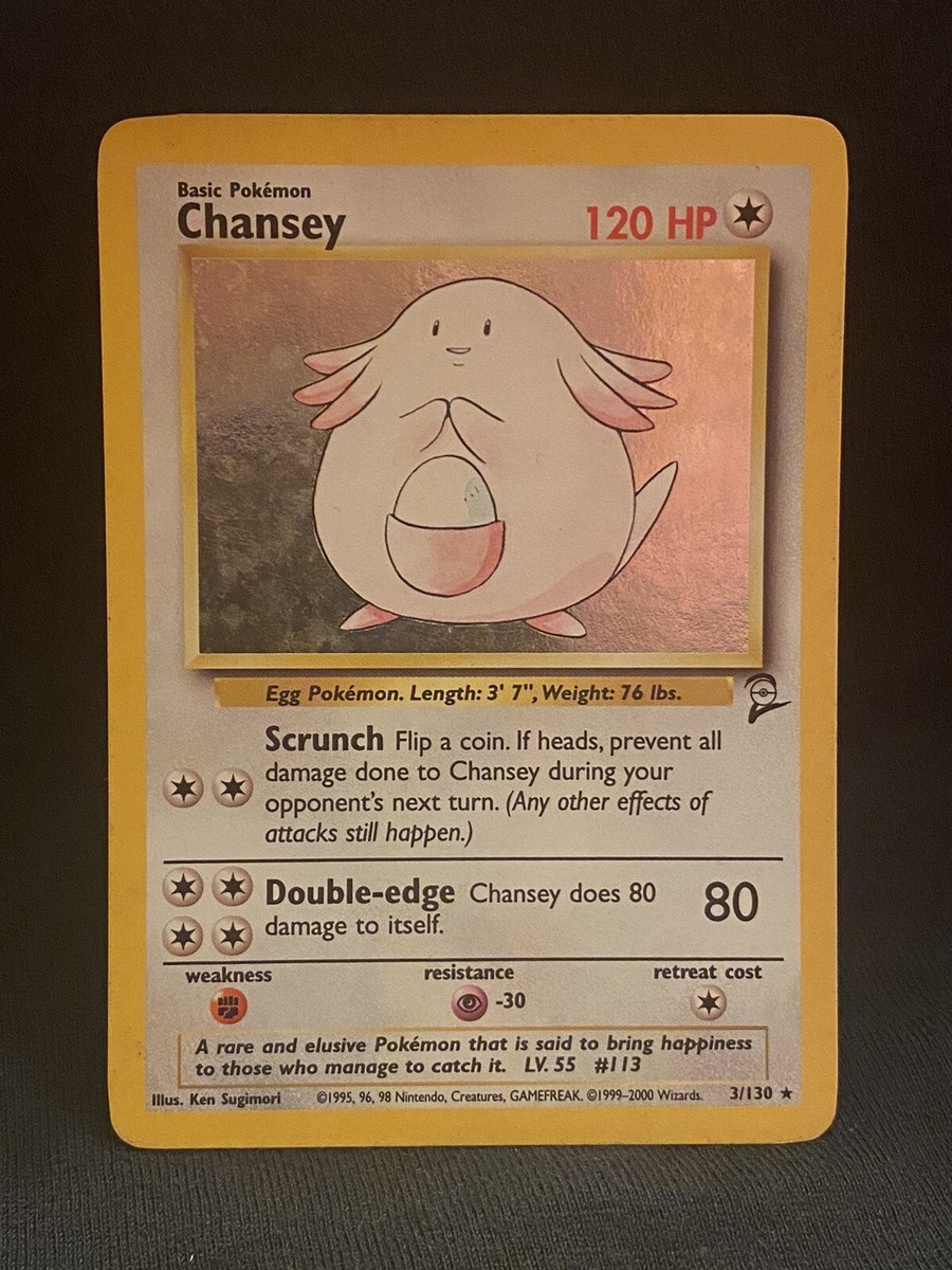 Chansey Holo Rare 3/130 Base Set 2 LP English Pokemon Card With Swirl Chansey Holo Rare 3/130 Base Set 2 LP English Pokemon Card With Swirl