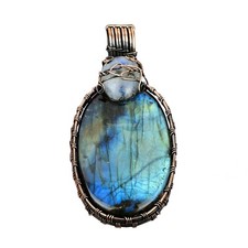 Labradorite Wire Wrapped Pendant Handcrafted Copper Valentine Gift Jewelry 3.23"