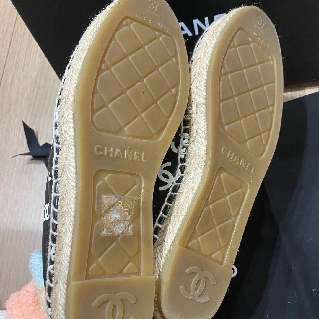CHANEL Espadrilles COCO Mark Leather Shoes 36 Black X White CHANEL Espadrilles COCO Mark Leather Shoes 36 Black X White