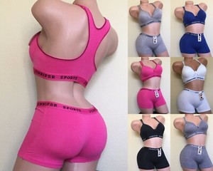 3-Bra-6-SPORTS-Bras-Yoga-RACER-BACK-Mold-Cup-ACTIVE-WEAR-SHORTS-GYM-lot-32B-44D