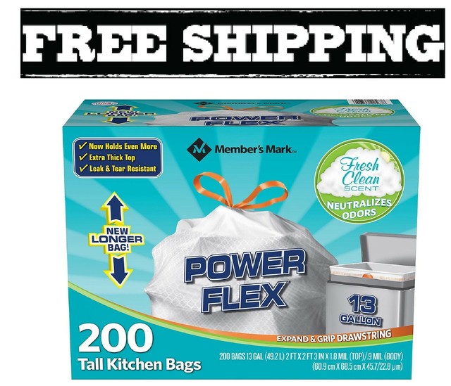 Member's Mark Power Flex Tall Kitchen Bags Pack of 200 for sale
