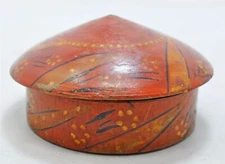 Antique Wooden Kum Kum Powder Tika Box Original Old Hand Carved Lacquered