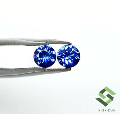 4 mm Natural Blue Sapphire Round Cut Pair 0.52 CTS Faceted Loose Gemstones