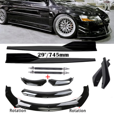 For Mitsubishi Lancer Evo 7/8/9 Gloss Black Front Bumper Lip Spoiler Side Skirt