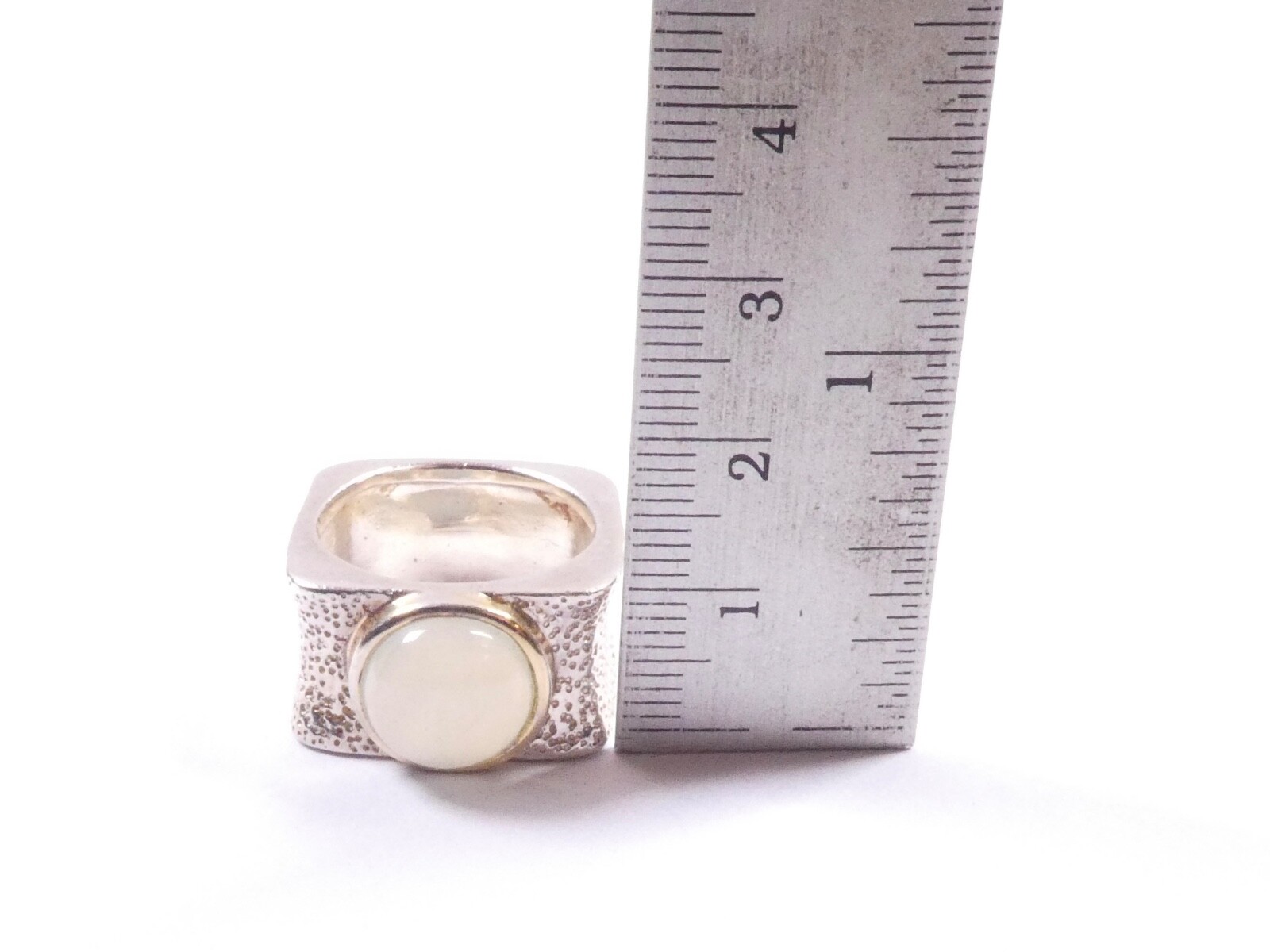 Chunky Square Band Ring Patterned 925 Sterling Si… - image 9