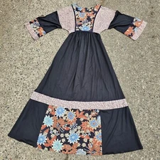Vintage Young Edwardian Maxi Dress Floral Black Arpeja Velvet 70s Bohemian 
