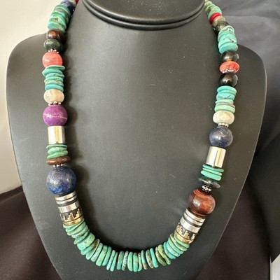 Tommy Rosita Singer T R Sterling Silver Blue Turquoise Bead Necklace 21 in 19412