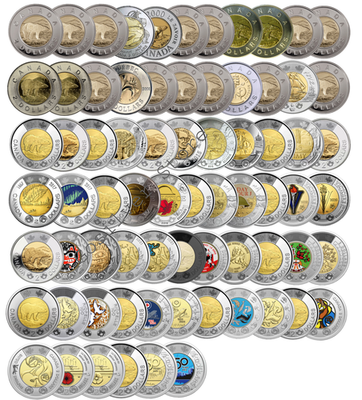 🇨🇦 Canadian $2 Dollars Full Set Entire 72-coin Toonie Collection