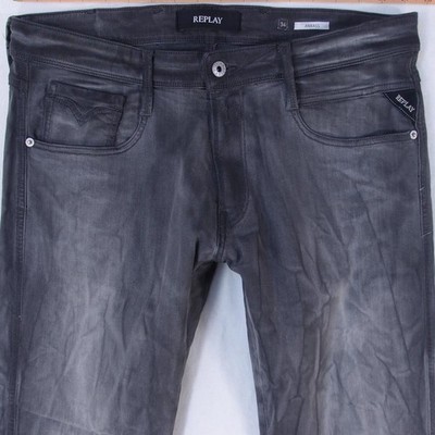Herrens Replay M914 ANBASS Slim Tapered Elasthan Grau Jeans W34 L32