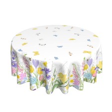 Spring Flower Butterfly Tablecloth Ttulip Flower Round Table Cloth Washable P...