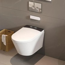 Bathroom Wall Hung Toilet Dual Flush Soft Close Seat - White 57x36.5x38cm