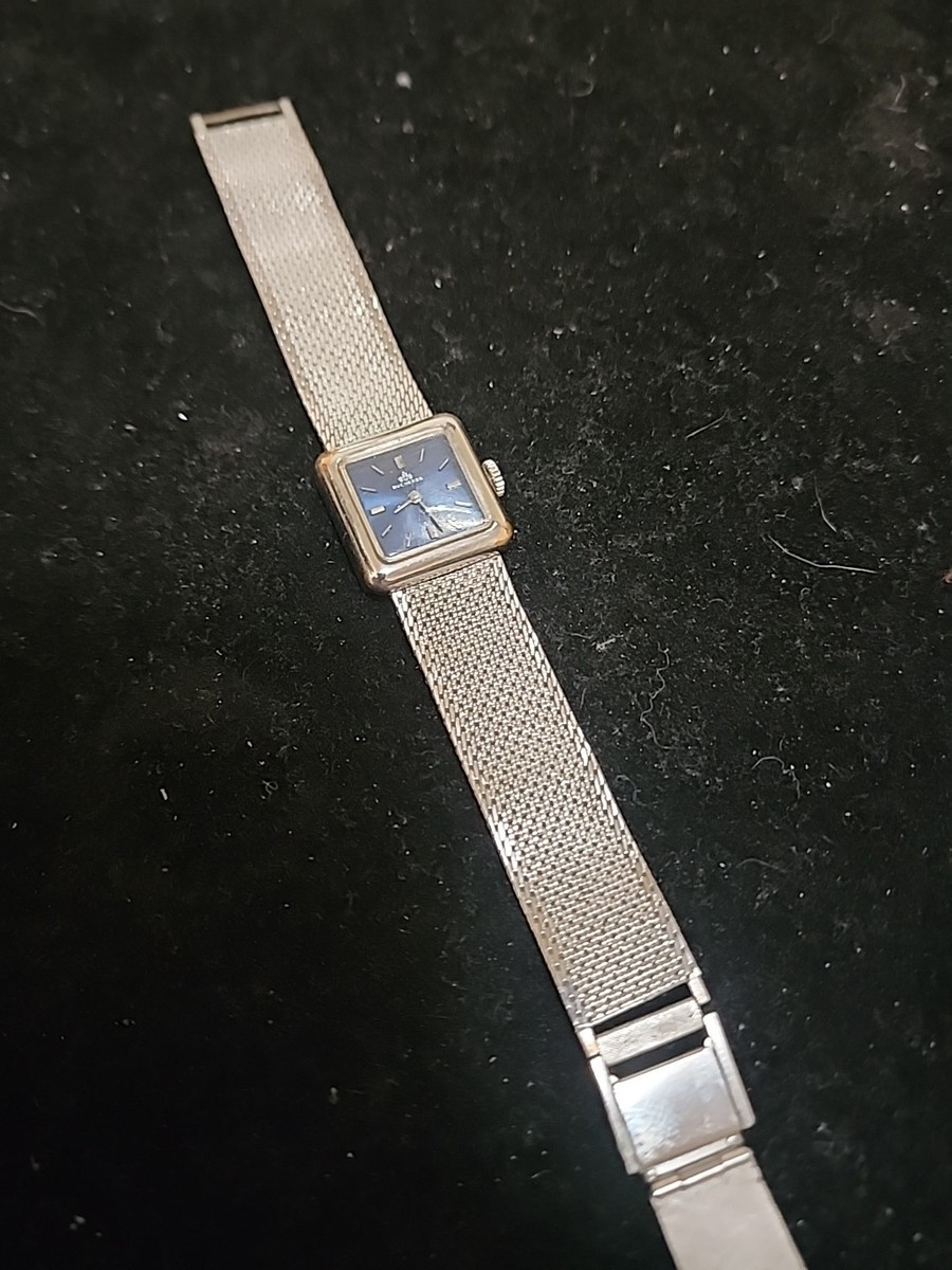 Vintage Bucherer Watch Silver Toke Case SS Back Mechanical Blue