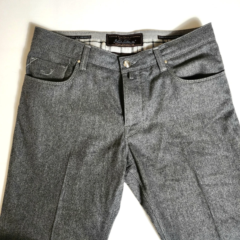Jacob Cohen Hecho a Mano Gris Lana Franela Cómodo 5 Bolsillos Pantalones Para Hombre Talla 35x26" Foto 4 de 4