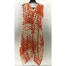 CHARLIE JADE Women's Orange-Beige Printed V-Neck Sleeveless Midi Dress SZ L