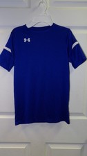 Boys Under Armour T-Shirt YLG Large Short Sleeve Royal Blue Loose Fit - 1157