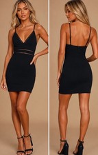 Lulus Cocktails & Confidence Bodycon Mini Dress Womens XS Black Crochet Lined