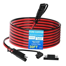 14 AWG 30 FT SAE Connector to SAE Battery Extension Cable Pure 14awg 30Feet