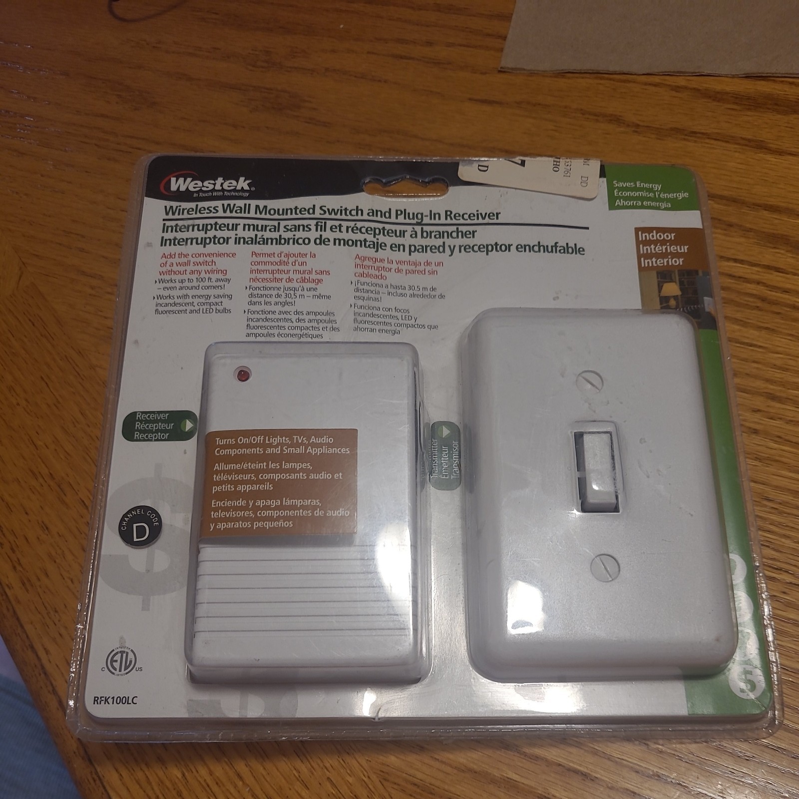 Westek Wireless Remote Control Wall Mounted Switch & Plug-In Receiver RFK100LC