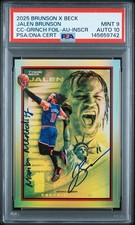 2025 JALEN BRUNSON X BECK GRINCH FOIL AUTO “MAMBA MENTALITY” /2 PSA 9 AUTO 10