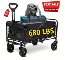 680lb Rated Heavy Duty Folding Wagon Easy Carry All Terrain Black