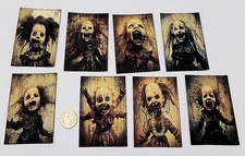 8-Halloween-Dark-Gothic-Creepy Dolls-ATC-Journaling-Linen Cardstock-Cards