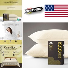 Luxury 100 Percent Egyptian Cotton Pillow Covers Set of 2 Standard Size Ivory