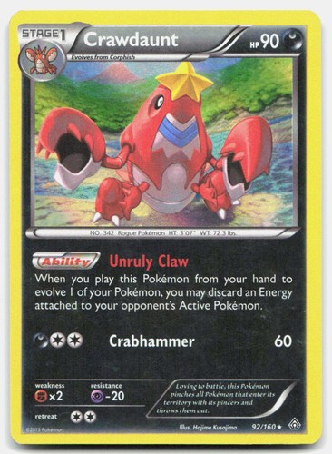 Primal Clash Crawdaunt 92/160 Moderately Played Holo Pokemon R Tcg Card
