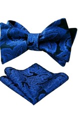 Men's Bow Tie Navy And Blue Paisley With Matching Handkerchief Self Tie