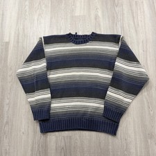 Vintage Tommy Hilfiger Sweater Men's Extra Large Blue Striped Knit Crewneck 90s