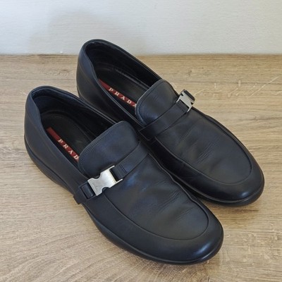PRADA Men's Black Leather Buckle Loafer Shoes - size UK 9 - US 10 - EU 43