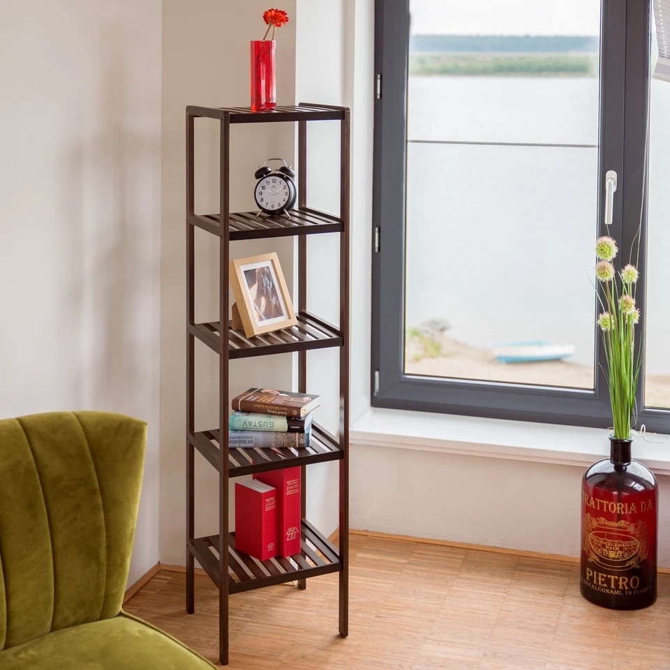 Scaffale in bambù 5 ripiani 4,3 kg Scaffale a colonna in bambù Libreria in legno - Immagine 2 di 4