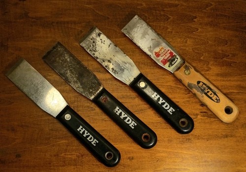 Lot Of Vintage Putty Knife Scraper Stiff Blade HYDE USA LOT OF 4.