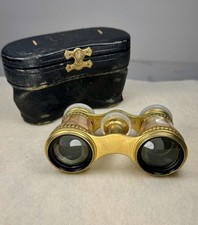 Antique French Opera Glasses Mother of Pearl Brass Le Maire Paris w Case
