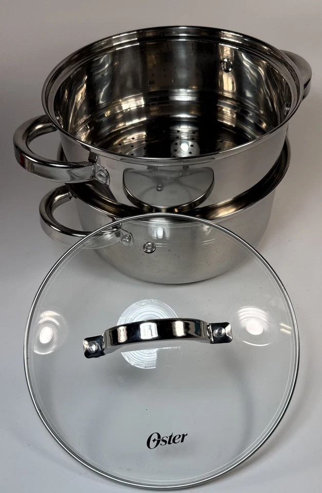 Juego de vapor Oster Sangerfield de acero inoxidable de 3 cuartos con tapa de vidrio de 3 piezas Foto 3 de 4