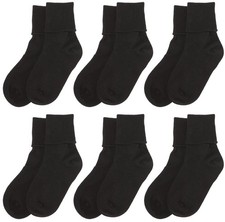 Girls 2-6X Seamless Turn Cuff 6 Pair Pack Socks Soft Cotton Comfortable Durable