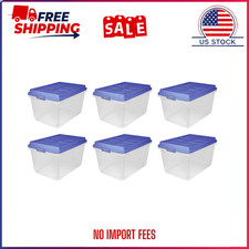 HOT DEAL Hefty 72 Qt. Clear Plastic Storage Bin with Blue HI-RISE Lid, 6 Pack