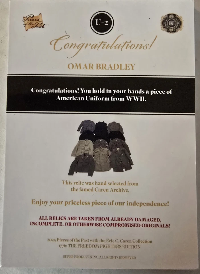 2025 POTP Freedom Fighters Omar Bradley WW II Uniform Relic GOLD U-2 RARE - Image 3 of 4