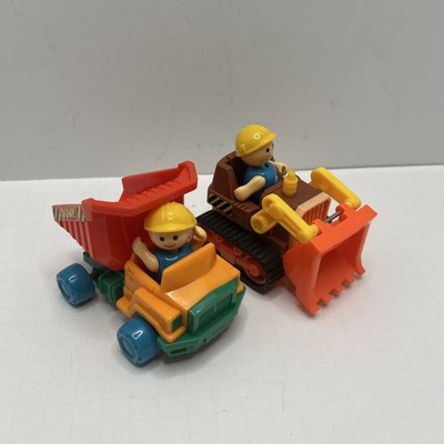 Vintage Fisher Price Little People Construction Bulldozer, dump truck And Figure