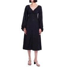 STAUD Black Floral Jacquard Midi Sofia Dress Ruched Bust Size 8 Whimsigoth Vamp