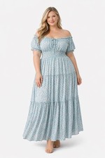 J.Crew Puff-sleeve Midi Ivory Larkspur Pink Smocked Tiered Dress Milkmaiden 16 T