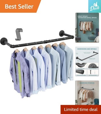 Multi-Purpose Detachable Wall-Mounted Rack - Sturdy Black Iron Garment Bar 38.4''