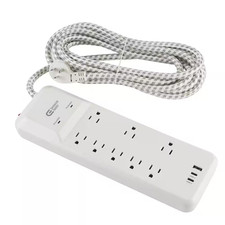 Commercial Electric Surge Protector 8 Outlet 12ft Braided Cord USB A C 4000J