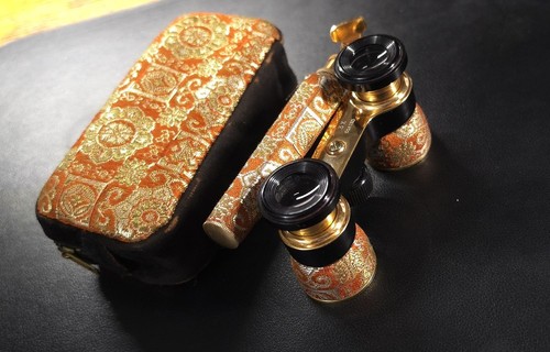 Vintage Mid-Century Opera Glasses Gold Plated PRUNIER w/Case