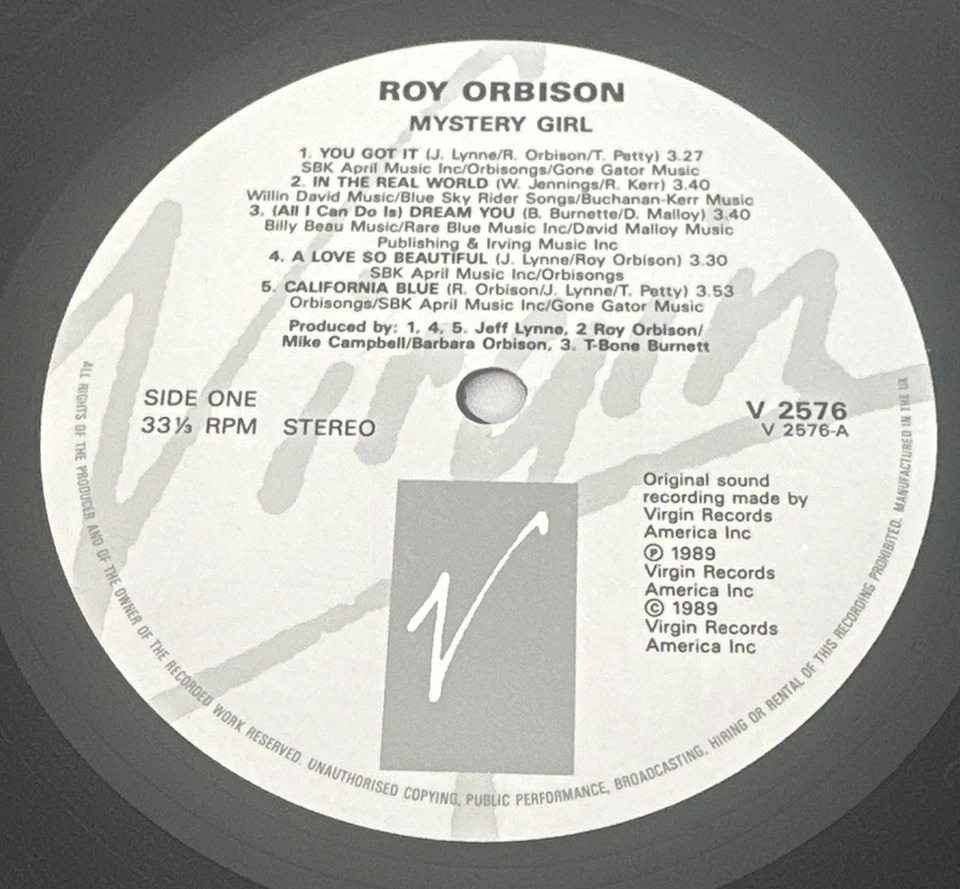 Roy Orbison Mystery Girl Vinyl LP Record 1989 Virgin V2576 + Lyric Inner EX / EX - Image 4 of 4